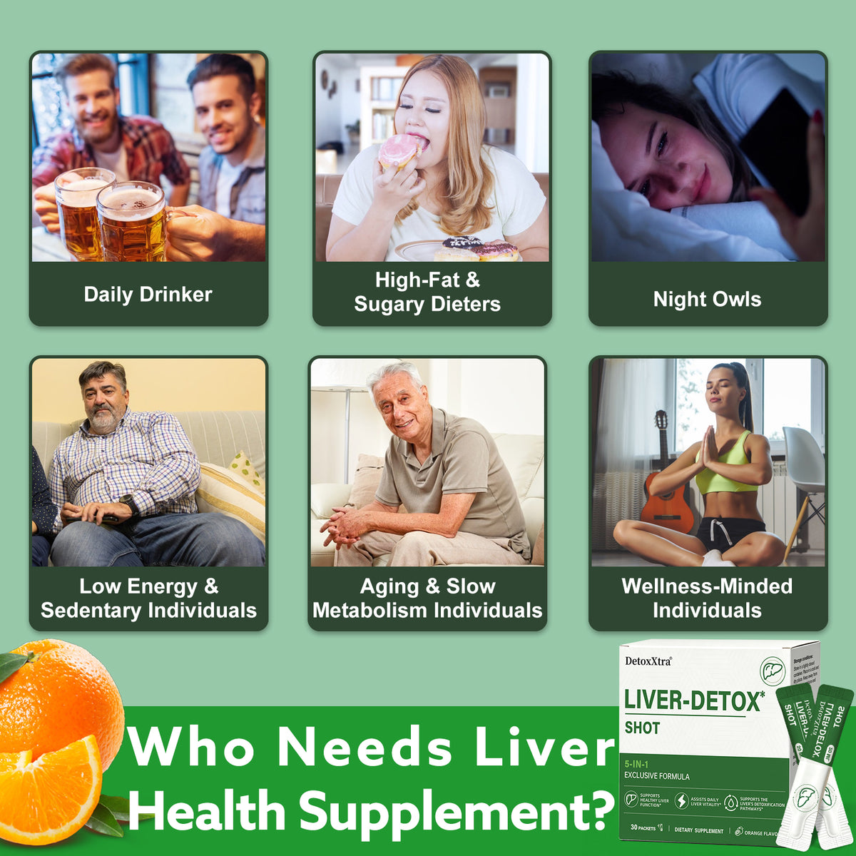 Liver Detox Shot – 5-in-1 Liver Support Dietary Supplement, Orange Flavor, 30 Packets