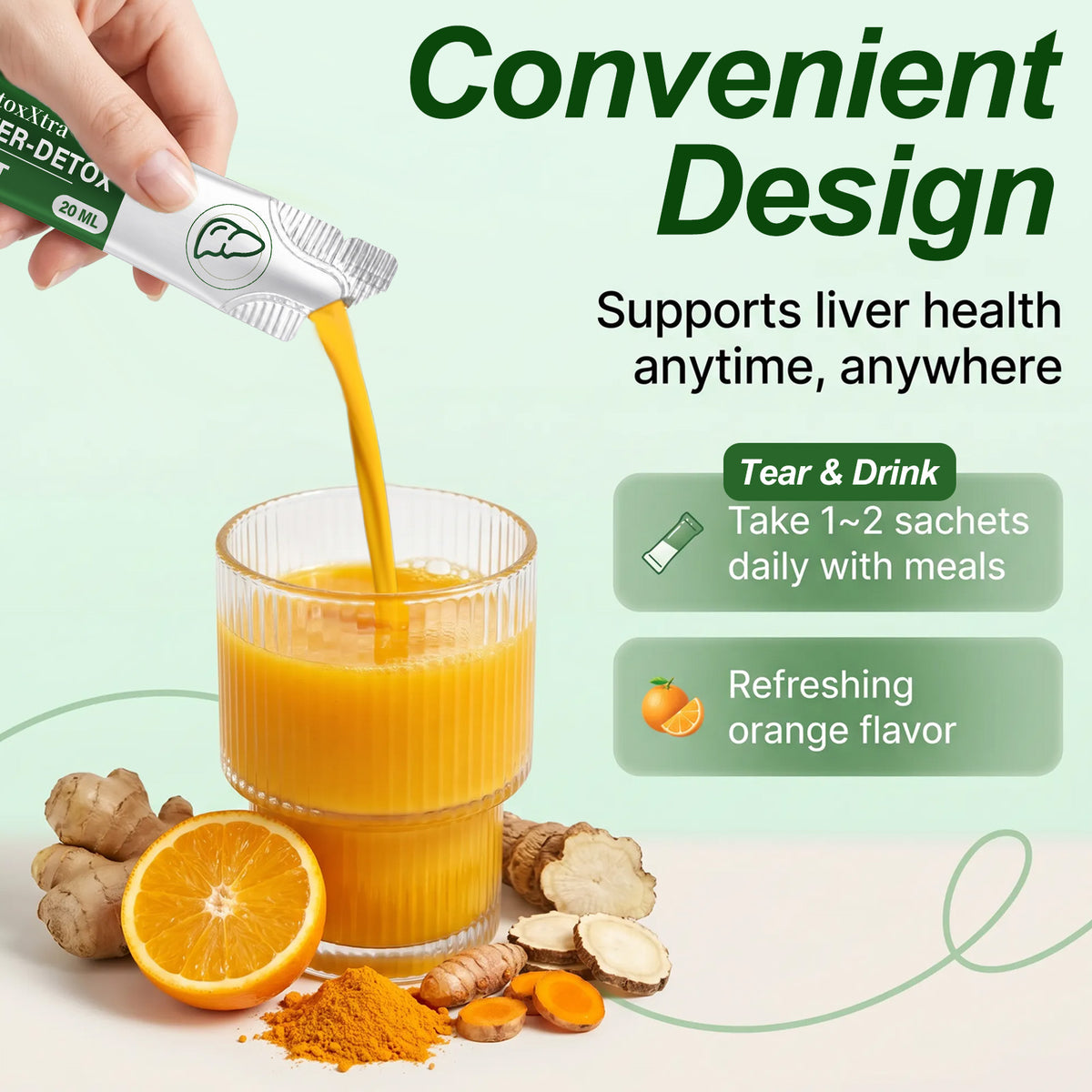 Liver Detox Shot – 5-in-1 Liver Support Dietary Supplement, Orange Flavor, 30 Packets